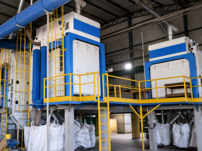 Máquina de limpieza y clasificación de granos en una planta de procesamiento